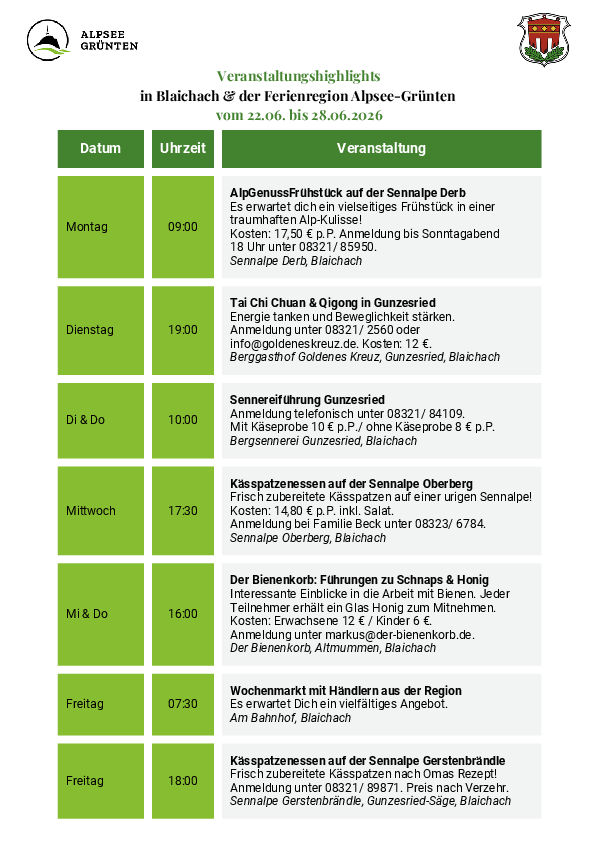 Veranstaltungshighlights KW 26 (22.06. bis 28.06.2026)