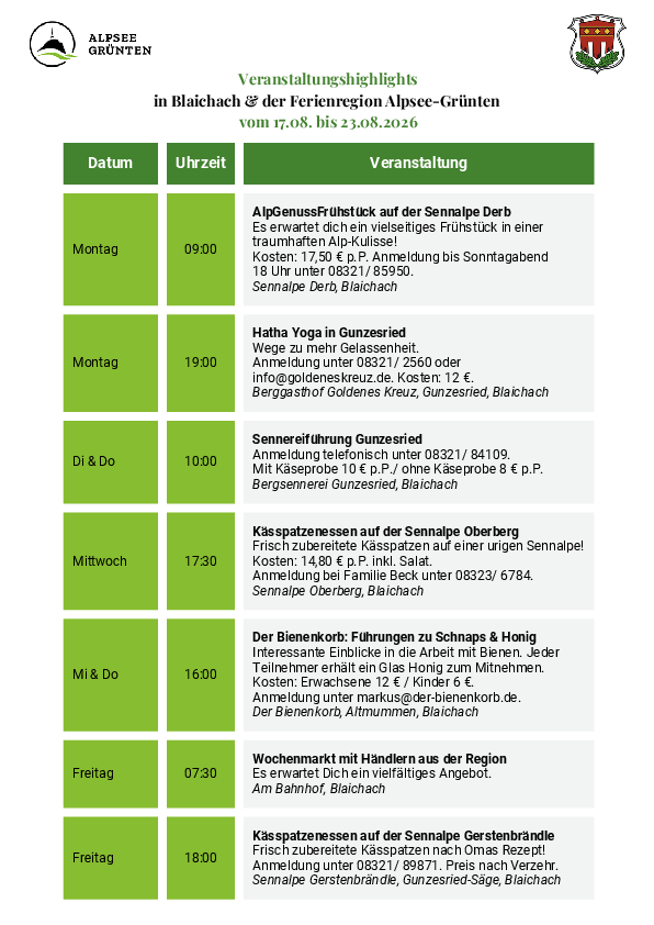 Veranstaltungshighlights KW 34 (17.08. bis 23.08.2026)