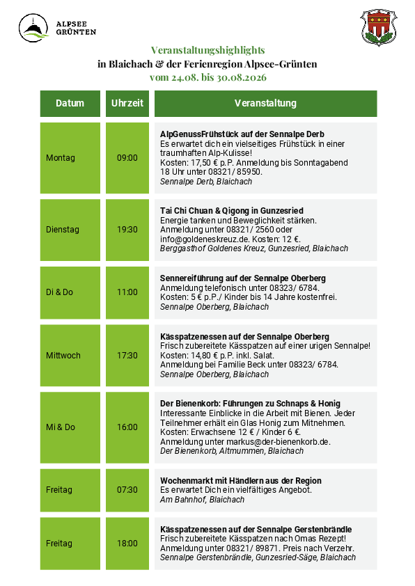 Veranstaltungshighlights KW 35 (24.08. bis 30.08.2026)