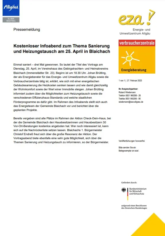 Energieberatung Infoabend eza!